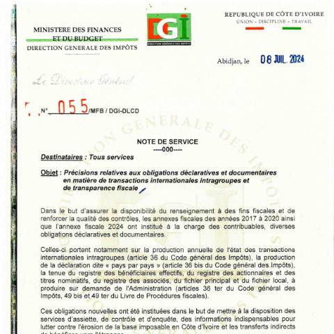 Aperçu du document note service 0055 0001 — Note de service, Côte d'Ivoire
