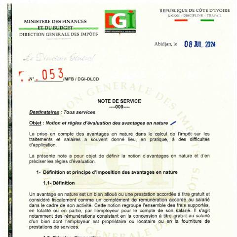 Aperçu du document note service 0053 0001 — Note de service, Côte d'Ivoire