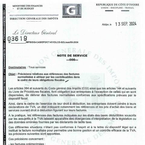 Aperçu du document note service 03619 0001 16092024131912 — Note de service, Côte d'Ivoire