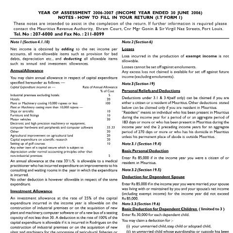 Document preview: Notes on Individual Return 01 — Form, Mauritius (CERFA n°ind0106notes)