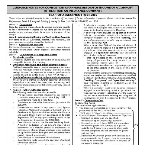 Document preview: Notes on I.T Form 3 — Form, Mauritius (CERFA n°com0405n)