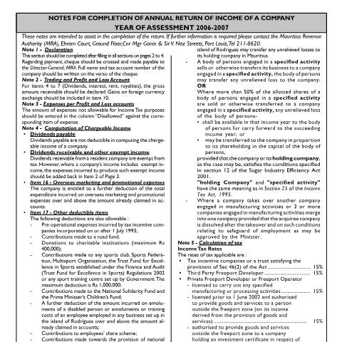 Document preview: Notes on I.T Form 3 — Form, Mauritius (CERFA n°com0607n)
