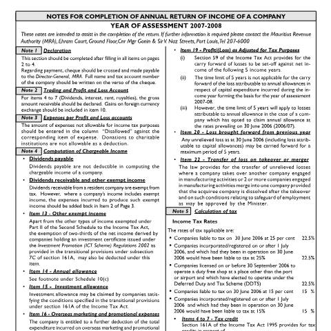 Document preview: Notes on I.T Form 3 — Form, Mauritius (CERFA n°companynotes)