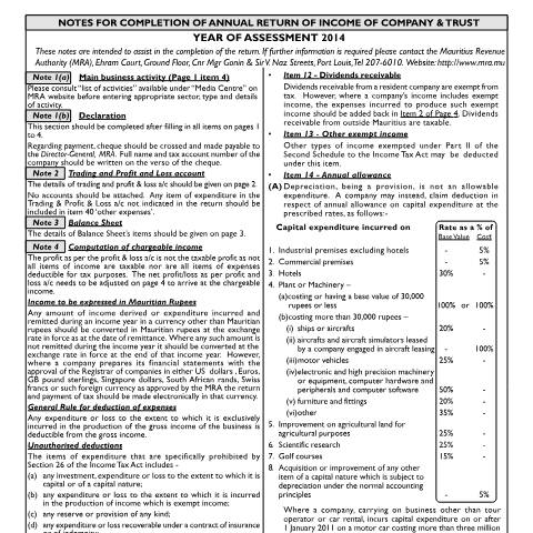 Document preview: Notes on I.T Form 3 — Form, Mauritius (CERFA n°IT03ANotes_200114)