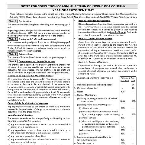 Document preview: Notes on I.T Form 3 — Form, Mauritius (CERFA n°IT03Notes2012)