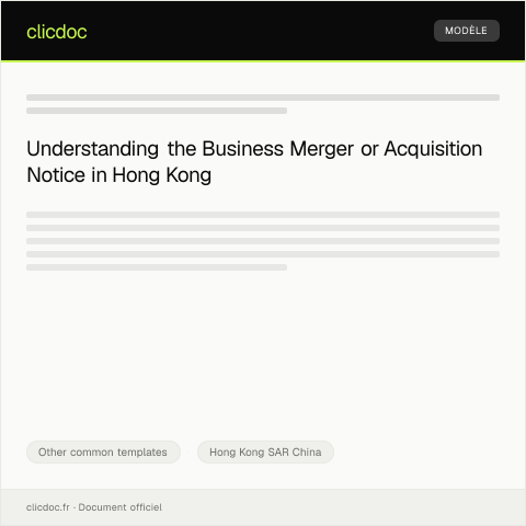 Document preview: Notice of Business Merger or Acquisition (企業合併或收購通知) — Other common templates, Hong Kong SAR China