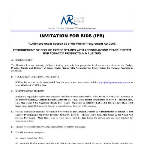 Document preview: Notice - Excise Stamps (04.07.14) — Document, Mauritius (CERFA n°NoticeExciseStamp)