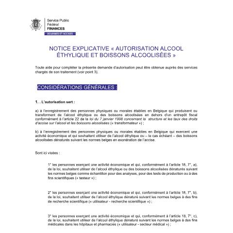 Aperçu du document Notice explicative (PDF, 621.45 Ko) — Alcool et boissons alcoolisées, Belgique (CERFA n°Note-explicative-autorisation-alcool-ethylique-boissons-alcoolisees-010525)