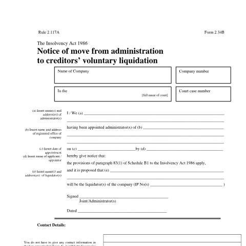 Document preview: Give notice of move from administration (2.34B) — Companies House, United Kingdom