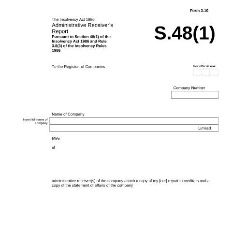 Document preview: Give notice of administrative receiver's report (3.10) — Companies House, United Kingdom