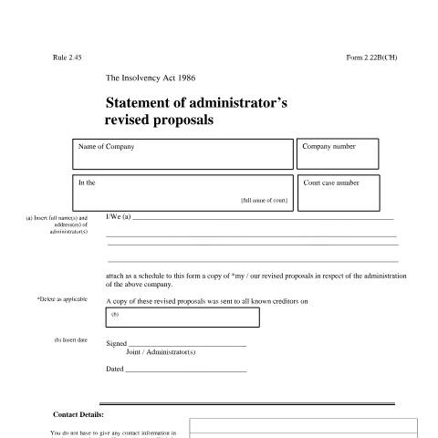 Document preview: Give notice of administrator's revised proposals (2.22B(CH)) — Companies House, United Kingdom