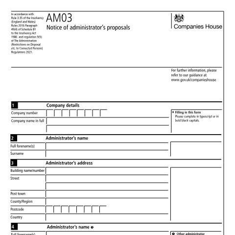 Document preview: Give notice of administrator's proposals (AM03) — Companies House, United Kingdom