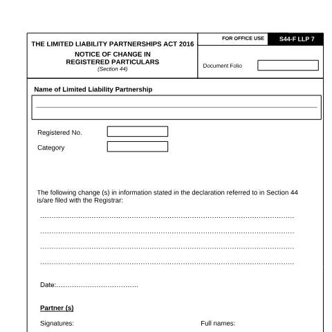 Document preview: NOTICE OF CHANGE IN REGISTERED PARTICULARS_LLP7 — Form, Mauritius (CERFA n°NOTICE-OF-CHANGE-IN-REGISTERED-PARTICULARS_LLP7)