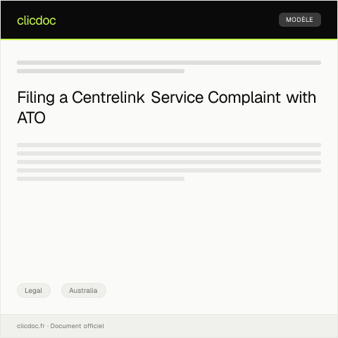 Document preview: Notice of Complaint regarding Centrelink Service — Legal, Australia