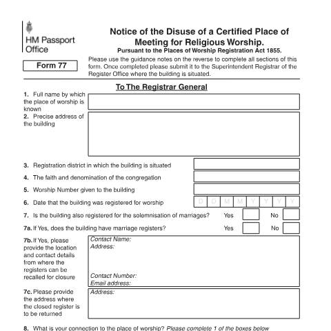 Document preview: Notice of disuse: form 77 — HM Passport Office, United Kingdom