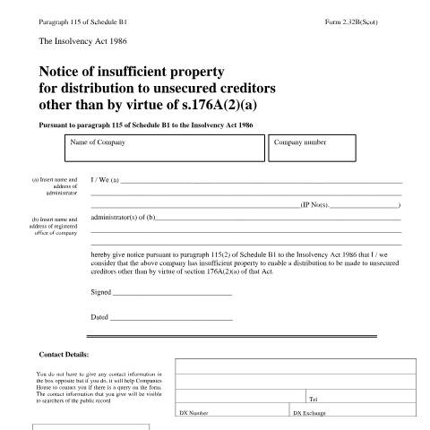 Document preview: Notice of insufficient property: insolvency form 2.32B (Scotland) — The Insolvency Service, United Kingdom