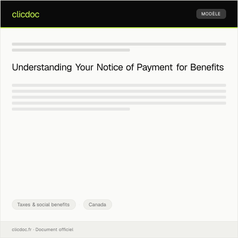 Document preview: Notice of Payment for Benefits / Avis de paiement pour les prestations — Taxes & social benefits, Canada