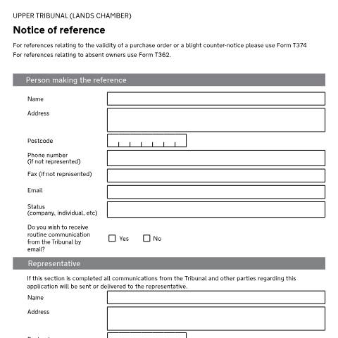 Document preview: Notice of reference: Form T371 — HM Courts & Tribunals Service, United Kingdom