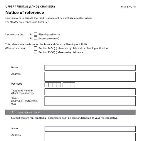 Document preview: Notice of reference relating to the validity of a blight or purchase counter notice: Form T374 — HM Courts & Tribunals Service, United Kingdom