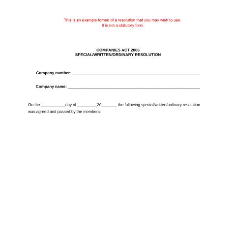 Document preview: Give notice of a resolution — Companies House, United Kingdom