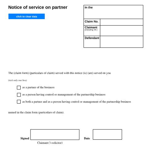 Document preview: Form N218: Notice of service on a partner — HM Courts & Tribunals Service, United Kingdom