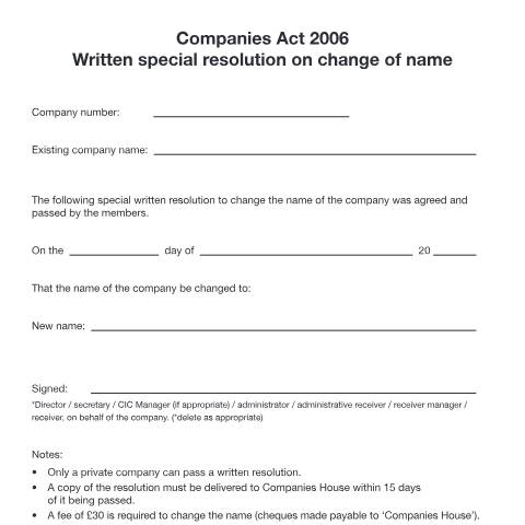 Document preview: Give notice of a written special resolution on change of name — Companies House, United Kingdom