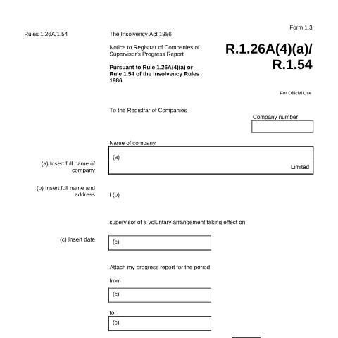 Document preview: Give notice of supervisor's progress report (form 1.3) — Companies House, United Kingdom