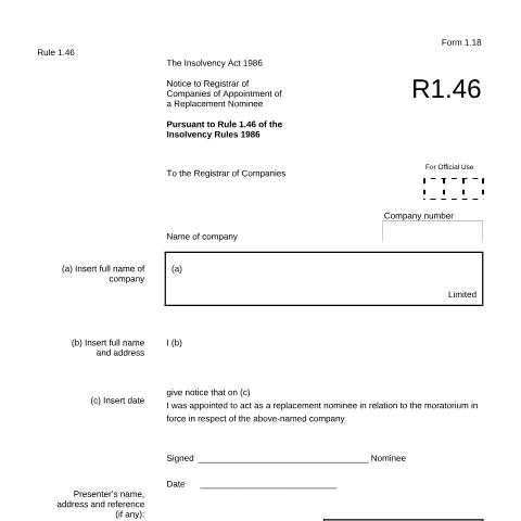 Document preview: Give notice of the appointment of a replacement nominee (1.18) — Companies House, United Kingdom