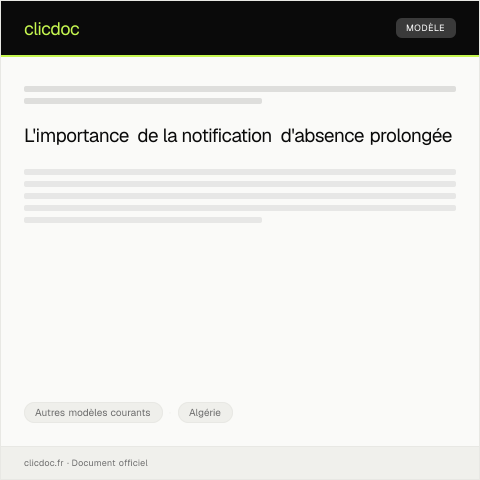 Aperçu du document Notification d'absence prolongée à l'administration — Autres modèles courants, Algérie