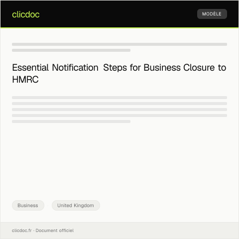 Document preview: Notification of Business Closure to HM Revenue and Customs — Business, United Kingdom