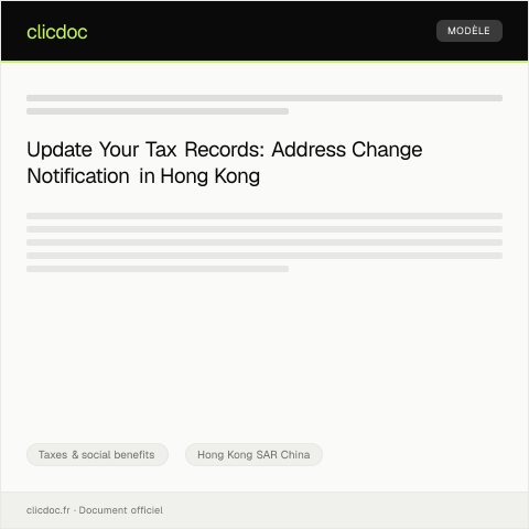 Document preview: Notification of Change of Address for Tax Records / 地址更改通知 — Taxes & social benefits, Hong Kong SAR China