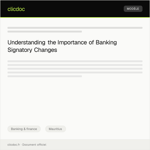 Document preview: Notification of Change of Banking Signatories — Banking & finance, Mauritius