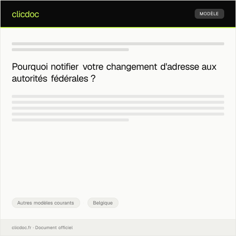 Aperçu du document Notification de changement d'adresse auprès des autorités fédérales — Autres modèles courants, Belgique