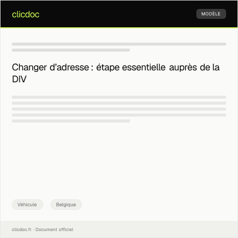 Aperçu du document Notification de changement d’adresse auprès de la DIV — Véhicule, Belgique