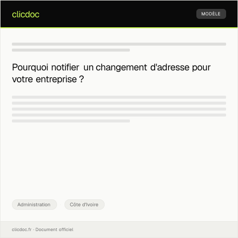 Aperçu du document Notification de changement d'adresse pour une société en activité — Administration, Côte d'Ivoire