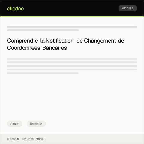 Aperçu du document Notification de changement de coordonnées bancaires pour remboursement — Santé, Belgique
