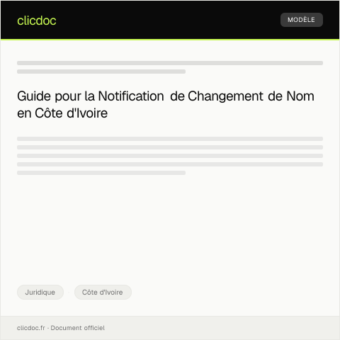 Aperçu du document Notification de changement de nom — Juridique, Côte d'Ivoire