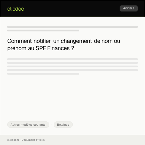 Aperçu du document Notification de changement de nom ou prénom — Autres modèles courants, Belgique
