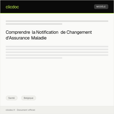 Aperçu du document Notification de changement de régime d’assurance maladie — Santé, Belgique