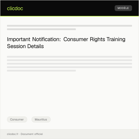 Document preview: Notification of Consumer Rights Training Session — Consumer, Mauritius