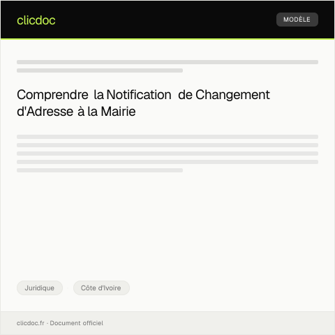 Aperçu du document Notification de changement d’adresse à la mairie — Juridique, Côte d'Ivoire