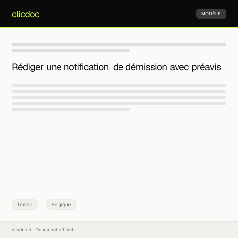 Aperçu du document Notification de démission avec respect du préavis — Travail, Belgique