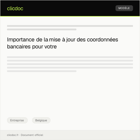 Aperçu du document Notification de mise à jour des coordonnées bancaires — Entreprise, Belgique
