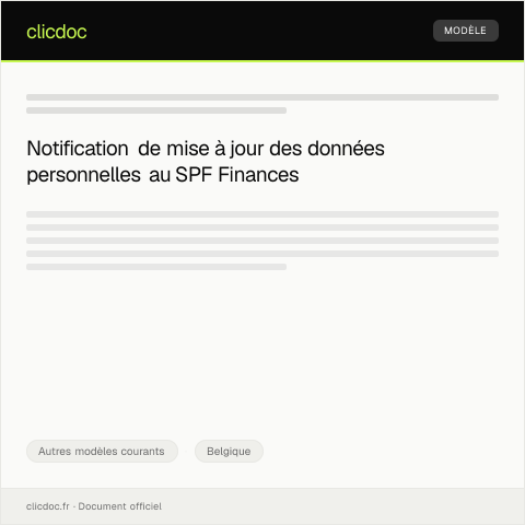 Aperçu du document Notification de mise à jour des données personnelles — Autres modèles courants, Belgique