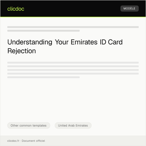 Document preview: Notification of Emirates ID Card Rejection — Other common templates, United Arab Emirates