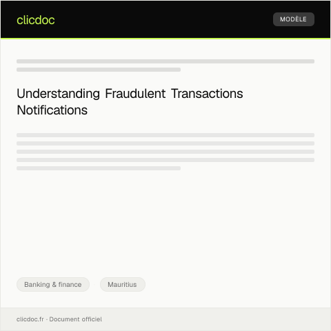 Document preview: Notification of Fraudulent Transactions on Bank Account — Banking & finance, Mauritius