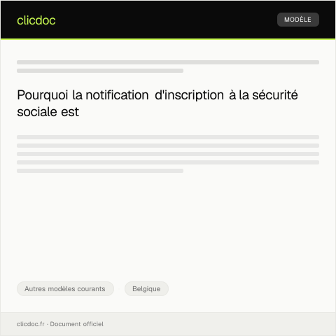 Aperçu du document Notification d'inscription à la sécurité sociale belge — Autres modèles courants, Belgique