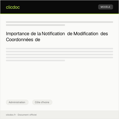 Aperçu du document Notification de modification des coordonnées de paiement pour un fournisseur d’énergie — Administration, Côte d'Ivoire