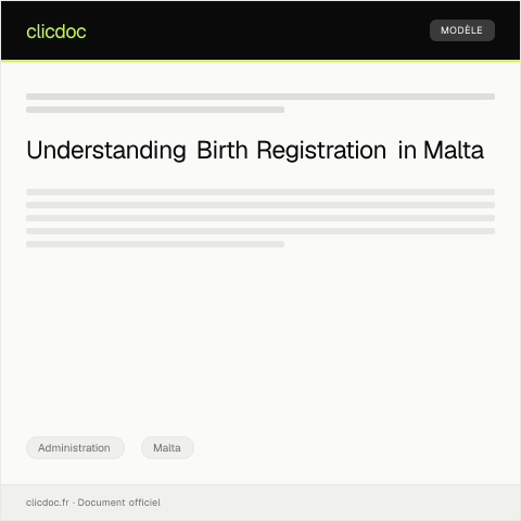 Document preview: Notification of Birth Registration at the Civil Registry — Administration, Malta