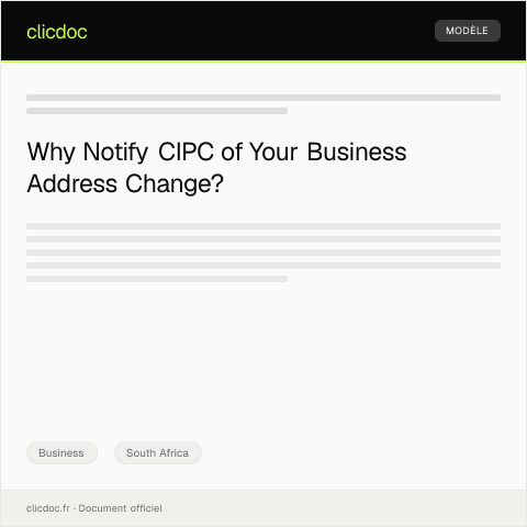 Document preview: Notification of Business Address Change to Companies and Intellectual Property Commission — Business, South Africa
